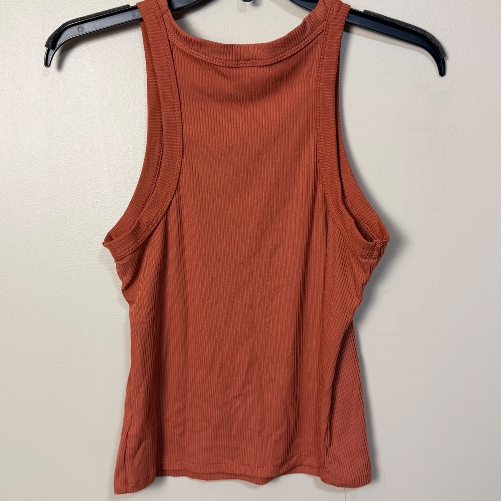 No Boundaries Women Tank Top M (7-9) Rust Ribbed High Neck Sleeveless Racerback